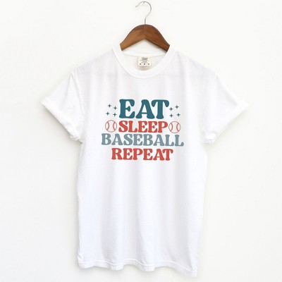 Simply Sage Market Women's Eat Sleep Baseball Repeat Colorful Short Sleeve Garment Dyed Tee