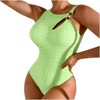 Swimsuits for Women 2025 One Piece Sexy Strappy Bathing Suit Soild Swimming Suits with Woven Jacquard Tummy Contro1 Athletic Swimwear - 3 of 4