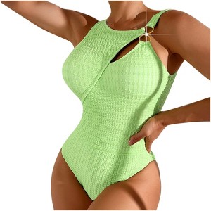 Texutured Swimsuits for Women Full Coverage Bathing Suit Summer One Piece Swimsuit Cheeky Swimming Suits Open Back Swimsuits - 1 of 3