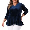 Women's Plus Size V Neck Tulip Hem Long Sleeves Peplum Velvet Blouses - Agnes Orinda - 2 of 4