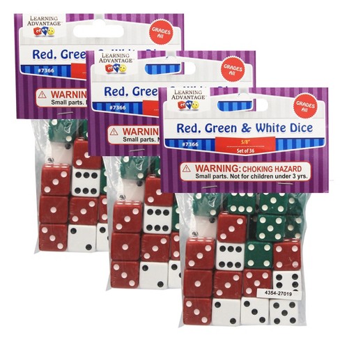 Learning Advantage Red, Green & White Dot Dice, 36 Per Pack, 3