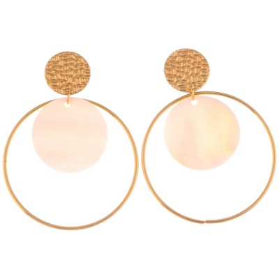 Anna-Kaci Gold Tone Textured Stud Earrings with Hoop and Disc Detail