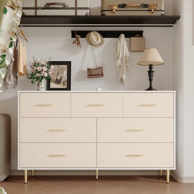 3/5/6/7/8 Drawer Dresser for Bedroom, Modern Chest of Drawers with Gold Handles, Wooden Nightstand Storage for Living Room
