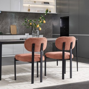 PexFix Modern Dining Room Chairs Set of 2 Mid-Century Upholstered Boucle Kitchen Dining Chairs Accent Side Chairs with Black Metal Legs Orange - 1 of 4