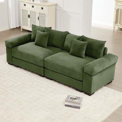 Aukfa Oversized 92" Modular Corduroy Sofa Set - Reversible Sectional Couch with Ottoman, Fabric Upholstery for Living Room