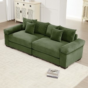 Aukfa Oversized 92" Modular Corduroy Sofa Set - Reversible Sectional Couch with Ottoman, Fabric Upholstery for Living Room - 1 of 4