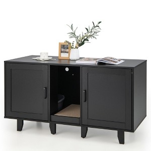 Tangkula Cat Litter Box Enclosure TV Stand Cabinet Hidden Cat House Washroom W/ 2 Doors - 1 of 4