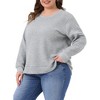 Agnes Orinda Women's Plus Size Texture Waffle Knit Crew Neck Long Sleeve Curved Hem Casual Pullover Sweatshirt - 2 of 4