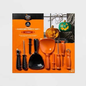 9ct Tools and 16ct Patterns Halloween Pumpkin Carving Party Kit - Hyde and EEK! Boutique™: Includes Stencils & Scoops - 1 of 3