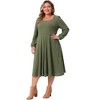 Women's Plus Size A Line Swing Square Neck Long Sleeve Casual Midi Knit Dresses with Pockets - Agnes Orinda - 3 of 4