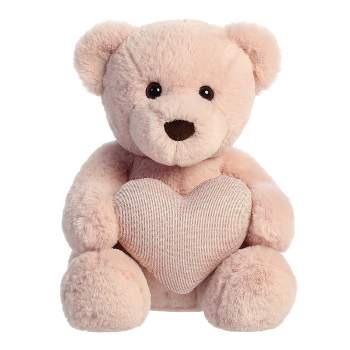 Aurora Valentines 9.5" Tuffy Blush Bear with Heart Pink Stuffed Animal