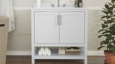 Vivien 36" Gray Bathroom Vanity with Carrara Marble and Ceramic Sink