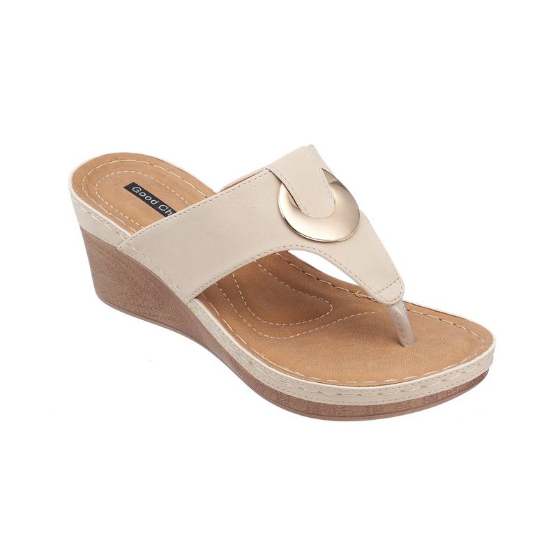 GC Shoes Genelle Hardware Comfort Slide Wedge Sandals, 1 of 6