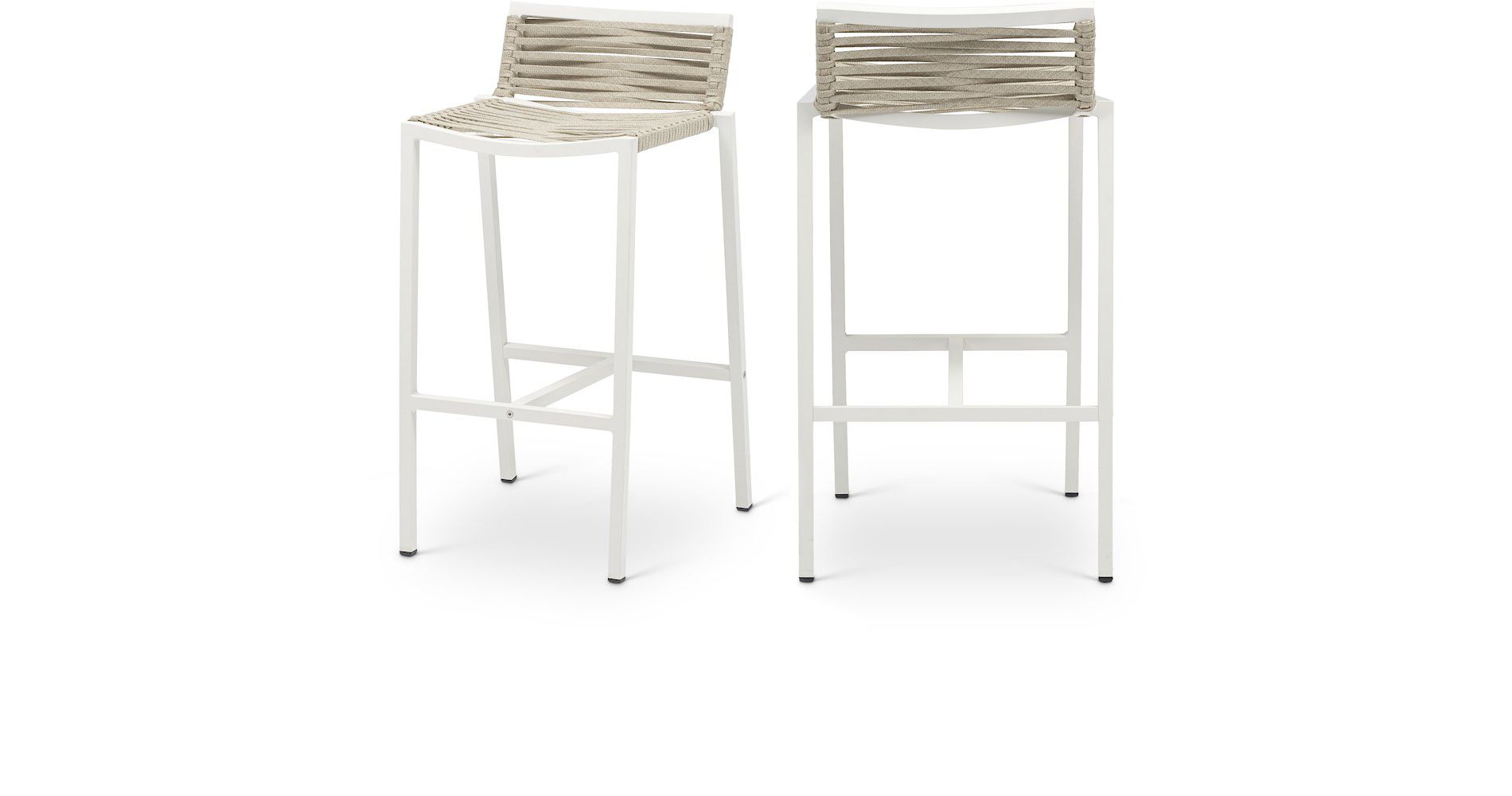 Meridian Furniture,Maldives Cream Rope Fabric Outdoor Patio Barstool, Set of 2