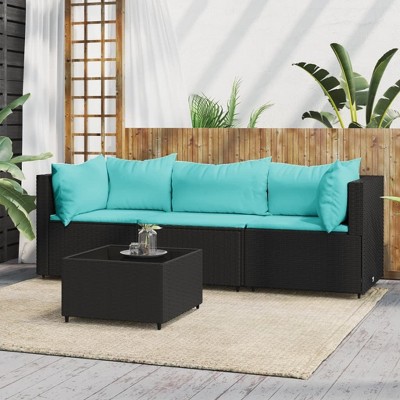 vidaXL 4 Piece Patio Lounge Set with Cushions Black Poly Rattan