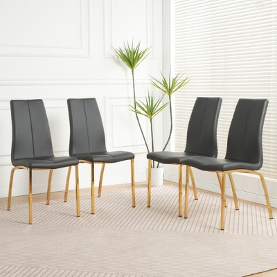 34.10"Modern PU seat dining chair Living room chair Upholstered chair, gold-plated metal legs design, Black ,kitchen, living room (set of 4)