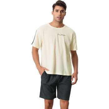cheibear Men's Sleepwear Short Sleeve T-Shirt with Shorts Cute Print Couple Pajama Sets