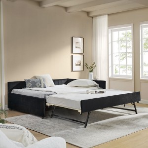 Kumasinova Upholstered Full Size Bed Frame,Velvet Tufted Full Bed Frame Frame with 2 Drawers/Trundle,Daybed with Backrest&Armrests(&Tufted Sofa Bed) - 1 of 4
