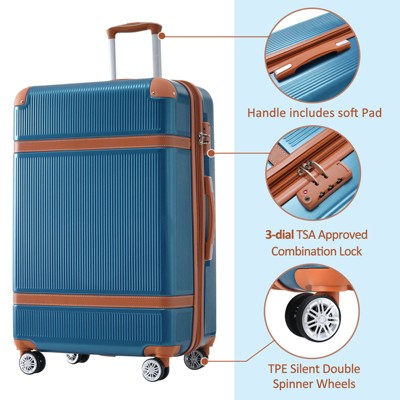 Blue and Brown 3 Piece Hard Shell Spinner Luggage Set