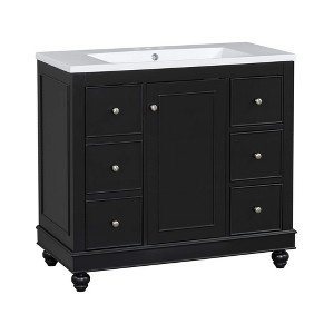 ORRD Modern Black Bathroom Vanity Cabinet, 4 Drawers and 1 Door, Multi-Purpose Storage, Adjustable Shelves - 1 of 4