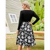 Coolmee Women Casual Smocked Sweetheart Neck Color-Block Long Sleeve A Line Flowy Midi Dress - 3 of 4