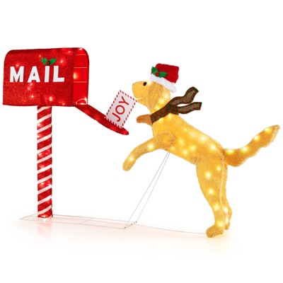 Tangkula 3.5 FT Christmas Lighted Mailbox & Dog, Xmas Decoration with 120 Warm White LED Lights Holiday Yard Decoration with Zip Ties & Ground Stakes