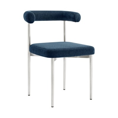HomeRoots Set of Two Blue And Silver Upholstered Polyester Open Back Dining Side Chairs