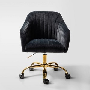 Alex Velvet Height-adjustable Swivel Task Office Chair with Channel-tufted Back and Gold Metal Base | Karat Home - 1 of 4