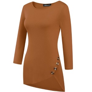 Allegra K Women's 3/4 Sleeve Round Neck Button Decor Casual Stretchy Tunic Tops - 1 of 4
