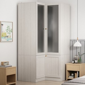 Hitow Modern Gray Armoire Set Frosted Glass Doors Woodgrain Finish Cream Style - 1 of 4