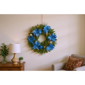 GustoWave 24 in Christmas Wreath with Light,Front Door Lighted Wreath with Pine Cones Flower Cypress Leaves Christmas Ball,Christmas Decorations - 1 of 2