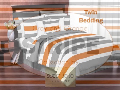 Gray and Orange Striped Twin Microfiber Comforter Set