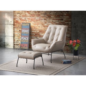 35" Zusa Accent Chair Khaki Top Grain Leather - Acme Furniture: Metal Frame, No Assembly, Ottoman Included - 1 of 4