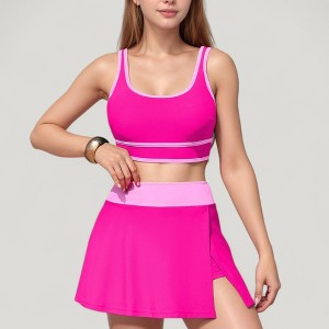 Anna-Kaci Swim Women's Scoop Neck Bikini Top and High Waist Skirted Swim Bottom Set with Contrast Trim Detail - 1 of 4