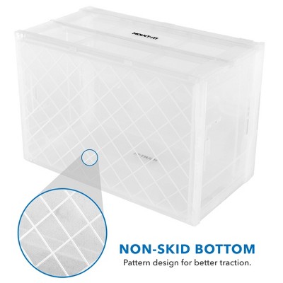 Clear and Blue Collapsible Plastic Storage Crate with Lid, 65L Capacity