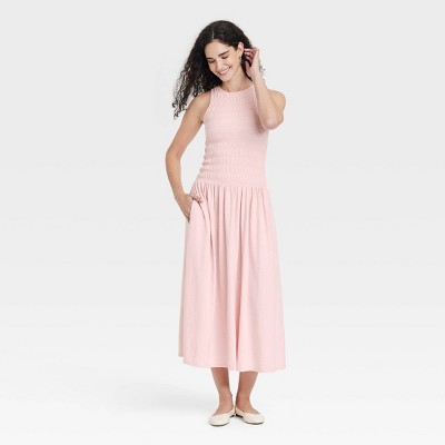 Women's Smocked Knit Maxi A-Line Dress - Universal Thread™ Pink L