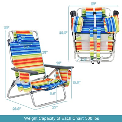 Colorful Striped Aluminum Folding Beach Chairs with Arms