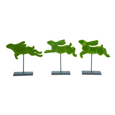 Transpac Resin Flocked Jumping Bunny Decor Set of 3 Easter Home Decorations