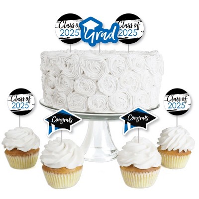 Big Dot of Happiness Blue 2025 Graduation Party - Dessert Cupcake Toppers - Clear Treat Picks - Set of 24
