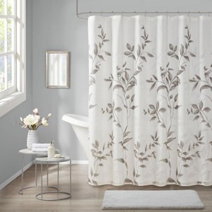 SEVOBAL Shower Curtain Burnout Floral Design Lightweight Sheer Water Repellent Quick Dry Machine Washable, Grey, 72"*72"*0.13" - 1 of 4