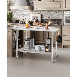 36x24x35 Inch Stainless Steel Table, NSF Heavy Duty Worktable with Adjustable Undershelf, Commercial Metal Table for Kitchen,36"x24"x35" w/ wheels - 1 of 4