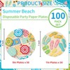 DYLIVeS Summer Beach Party Plates,100 Pack Hawaiian Beach Umbrella Paper Dinner Plates Flip Flops Dessert Plates Disposable Birthday Party Decorations - 2 of 4