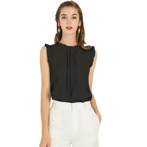 INSPIRE CHIC Women's Ruffled Curved Hem Business Office Vintage Sleeveless Blouse - 1 of 4