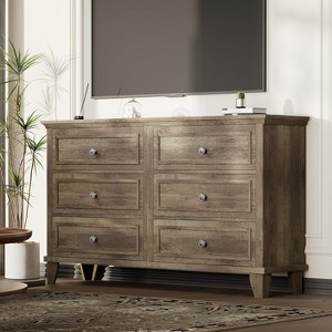 6 Drawer Dresser, Wooden Storage Chest of Drawers with Metal Handles, Modern Wide Dresser TV Stand, for Bedroom, Living Room, Entryway - 1 of 4
