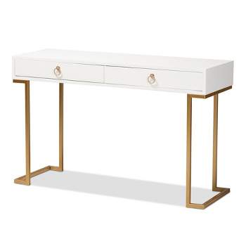 Beagan Wood and Metal 2 Drawer Console Table White/Gold - Baxton Studio