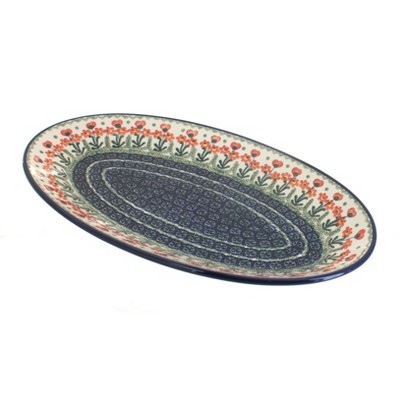 Blue Rose Polish Pottery Peach Posy Large Oval Platter