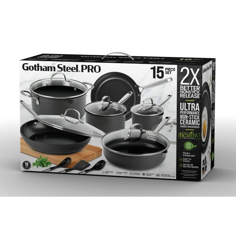 Gotham Steel Pro 2x Nonstick 15pc Hard Anodized Aluminum Ceramic Cookware Set, 2 of 3