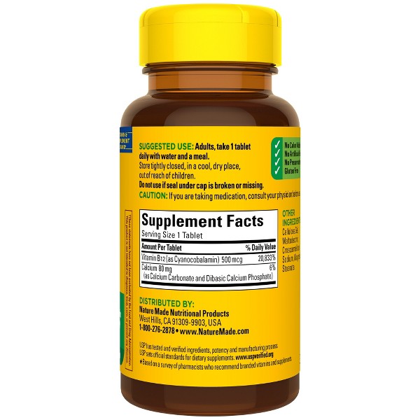 Tabletas de vitamina B12 de Nature Made 500 mcg, verificado por USP - 100 unidades 2