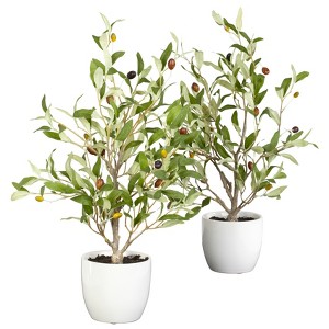 Nearly Natural 18-in Olive Silk Tree with Vase (Set of 2) - 1 of 4