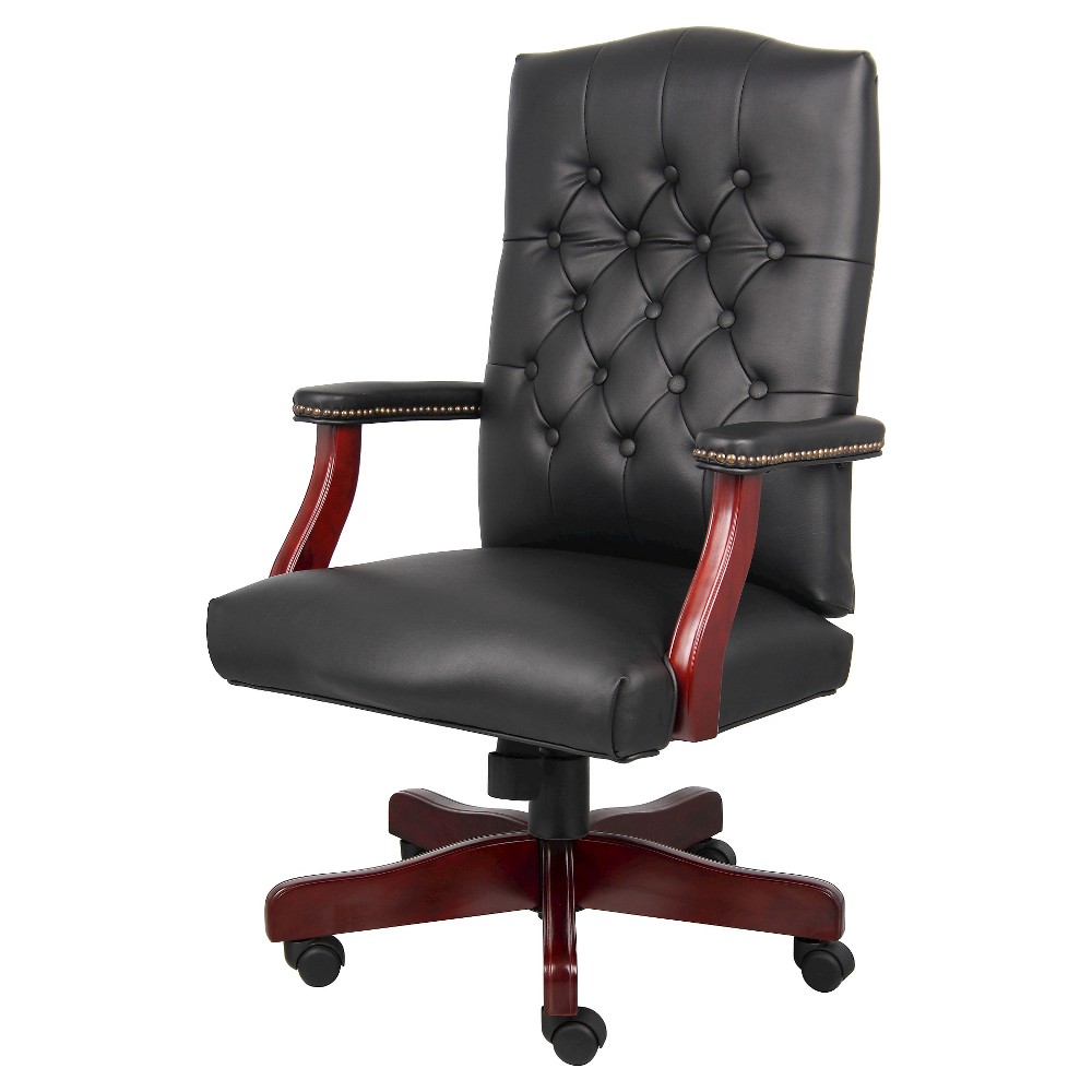 Traditional Executive Chair Black - Boss Office Products: Ergonomic, Swivel, Metal Frame, Fixed Arms, Adjustable Height